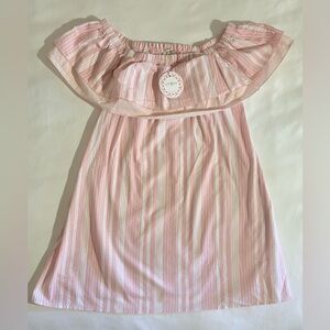 Umgee Women's Striped Pink Off the Shoulder Short Dress with Pockets Size L NWT